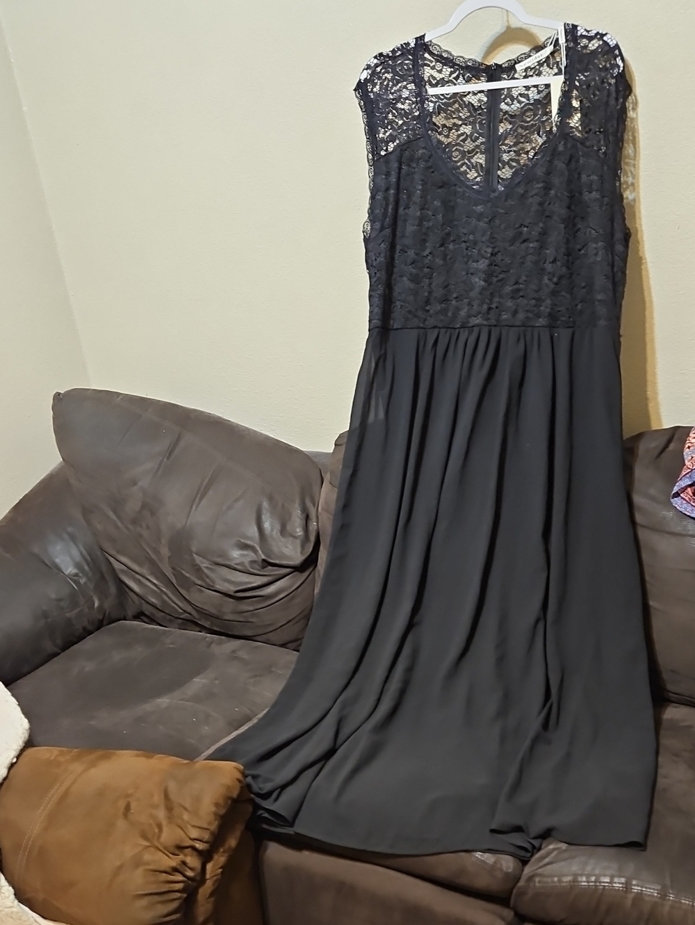 Elegant Black Lace Maxi Dress with Sheer Bodice